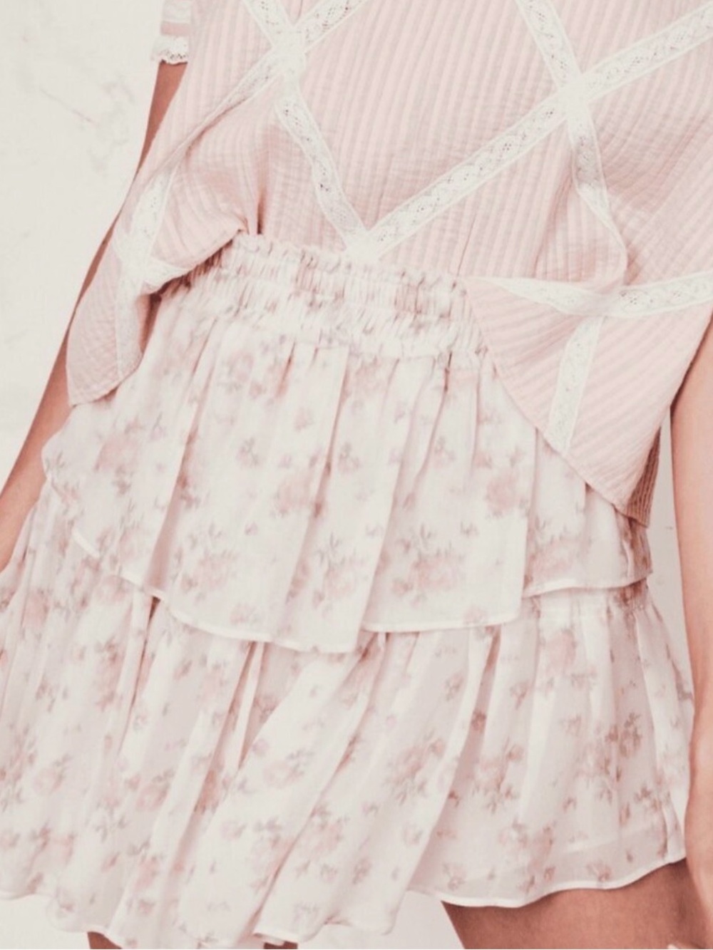 Soft Pink Floral Tiered Skirt